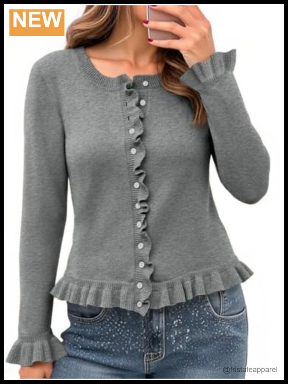 Saodimallsu Womens Ruffle Cardigan Long Sleeve Cropped Sweater